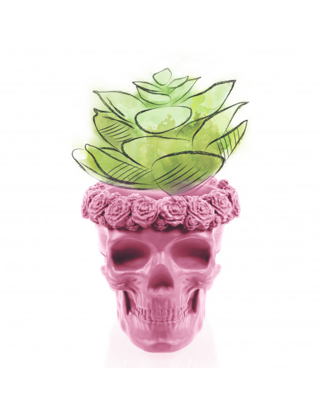 Donica Skull Flowers Candy Pink Poli  9 cm
