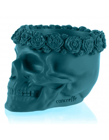 Donica Skull Flowers Dark Turquoise Poli  9 cm