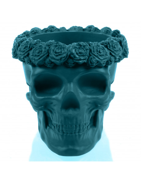 Donica Skull Flowers Dark Turquoise Poli  9 cm