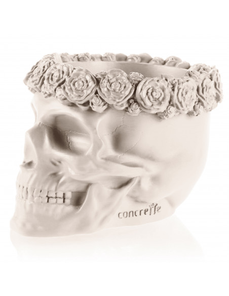 Donica Skull Flowers Light Beige Poli  9 cm
