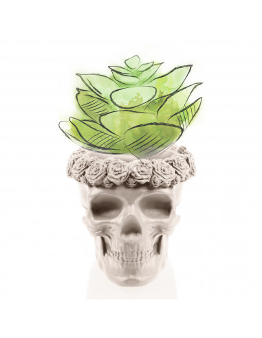 Donica Skull Flowers Light Beige Poli...