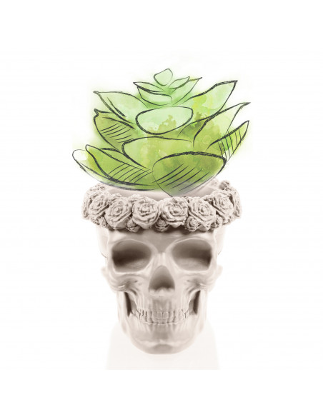 Donica Skull Flowers Light Beige Poli  9 cm