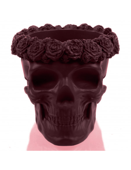 Donica Skull Flowers Maroon Poli  9 cm