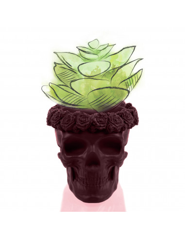 Donica Skull Flowers Maroon Poli  9 cm