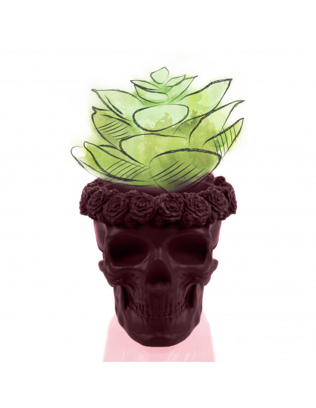 Donica Skull Flowers Maroon Poli  9 cm