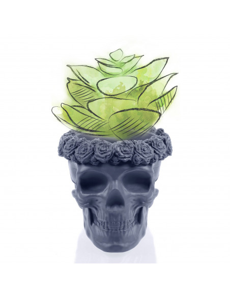 Donica Skull Flowers Midnight Gray Poli  9 cm