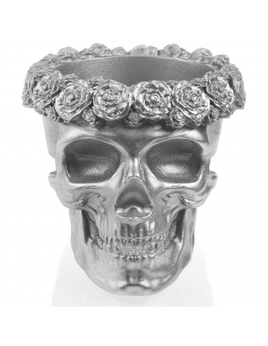 Donica Skull Flowers Silver Poli  9 cm