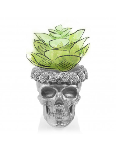 Donica Skull Flowers Silver Poli  9 cm