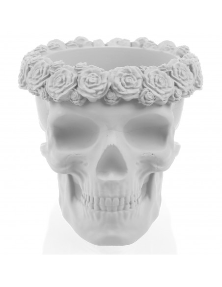 Donica Skull Flowers White Poli  9 cm