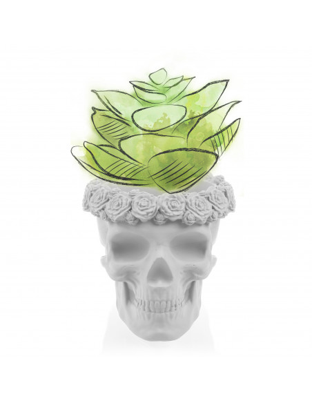 Donica Skull Flowers White Poli  9 cm