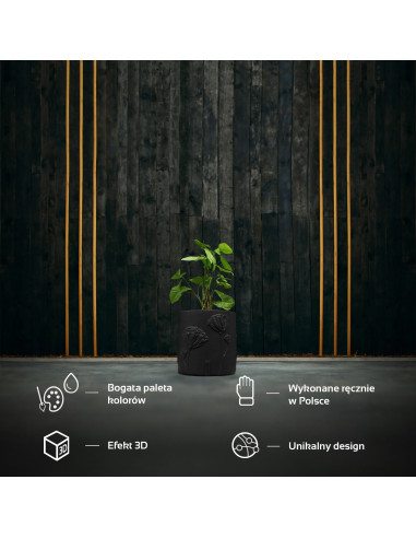 Donica Flower Deco Black Matt Poli 13 cm