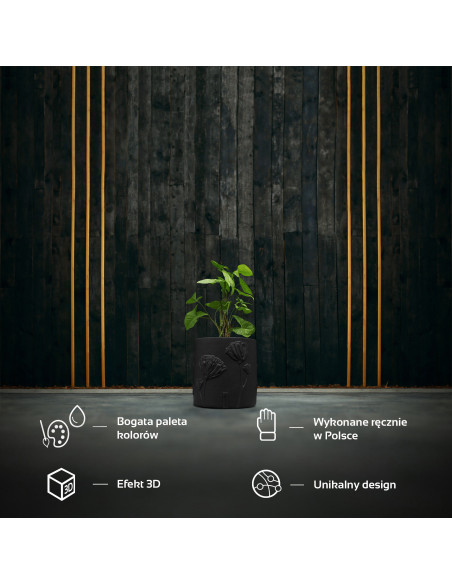 Donica Flower Deco Black Matt Poli 13 cm